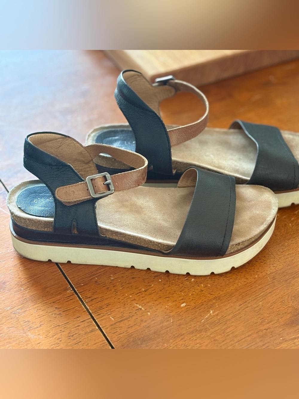 Josef Seibel Black and Tan Platform Sandals